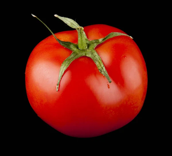 Siyah bir zemin üzerine kırmızı sulu domates — Stok fotoğraf
