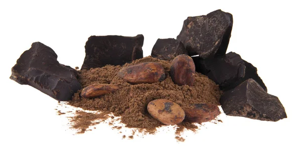 Cacao e cioccolato isolati su sfondo bianco — Foto Stock