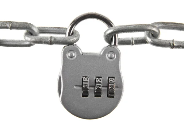 Metal chain and lock isolated on white background — Stock Photo, Image