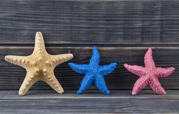 Sea stars on a wooden background — Stock Photo, Image