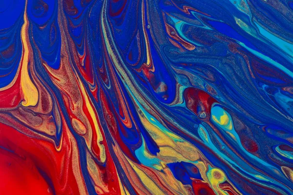Red-yellow-blue abstract multicolor liquid background, painting, — Stock Photo, Image