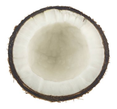 Hindistan cevizi beyaz arka planda izole edilmiş. Yukarıdan görüntüle.