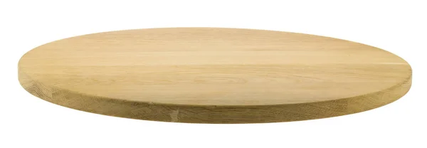 Okrągła drewniana deska do pizzy izolowana na białym tle — Zdjęcie stockowe