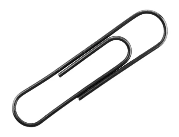 Metalen paperclip geïsoleerd op witte achtergrond close-up. — Stockfoto