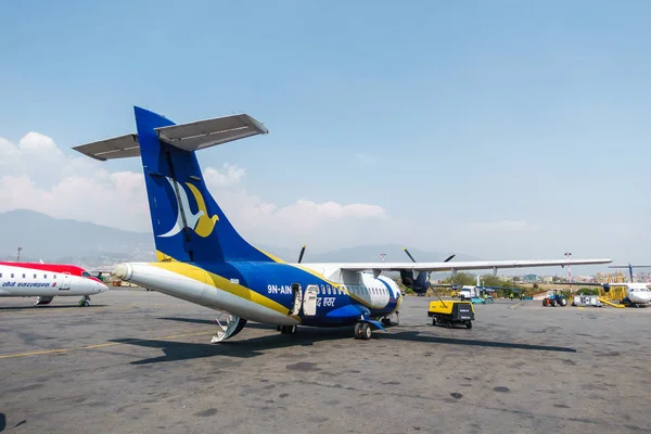 Buddha-Flugzeug auf dem Flughafen Kathmandu, Nepal Stockbild