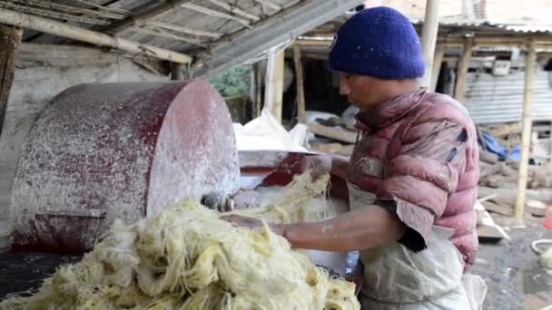 Katmandu, Nepal 'de lokta kağıdı imalatı — Stok video