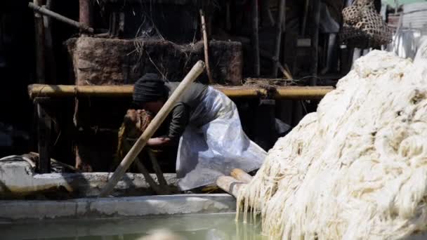 Manufacturing of lokta paper in Kathmandu, Nepal — Stock Video