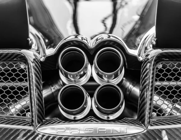 Pagani Huayra exhaust in black and white — Stock Photo, Image