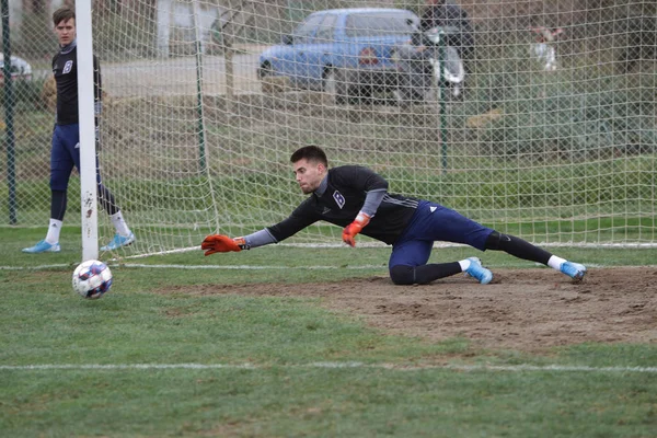 Odessa Ukraine Circa 2019 Goalkeeper Local Football Team Makes While — Stock Photo, Image