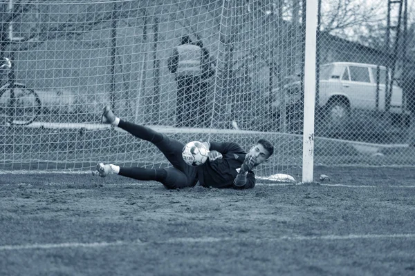 Odessa Ucraina Circa 2019 Portiere Una Squadra Calcio Locale Salva — Foto Stock