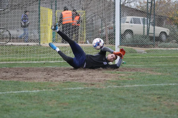 Odessa Ukraine Circa 2019 Goalkeeper Local Football Team Makes While — Stock Photo, Image