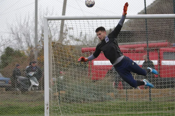 Odessa Ukraine Ungefähr 2019 Ein Torwart Einer Lokalen Fußballmannschaft Rettet — Stockfoto