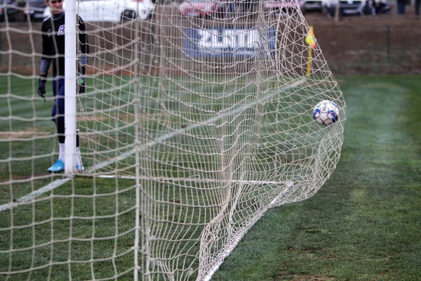 Odessa Ukraine Circa 2019 Goleiro Time Futebol Local Faz Uma — Fotografia de Stock