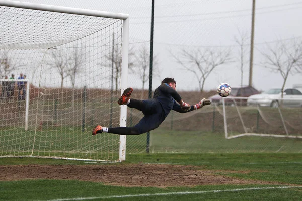 Odessa Ukraine Circa 2019 Goleiro Time Futebol Local Faz Uma — Fotografia de Stock