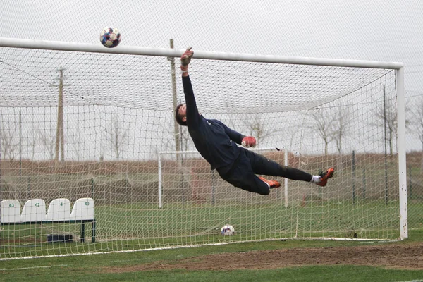 Odessa Ukraine Circa 2019 Goleiro Time Futebol Local Faz Uma — Fotografia de Stock