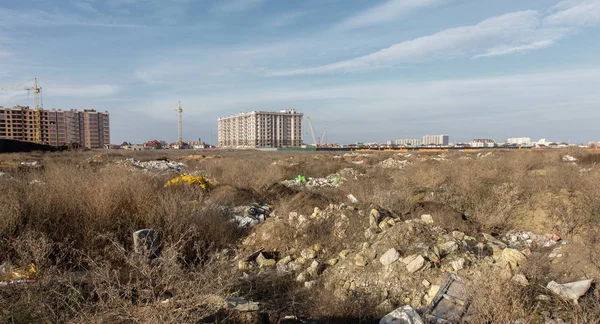 Aterro Ilegal Natureza Construção Lixo Doméstico Depósito Lixo Ilegal Uma — Fotografia de Stock