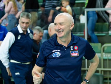 Yuzhnuy, Odessa, Ukr - 4 Şubat 2020: Khimik Yuzhnuy maçı sırasında efsanevi Avrupa teknik direktörü Massimo Barbolini (Igor Gorgonzola Novara) - Igor Gorgonzola Novara Italy. Voleybol Kadınlar Ligi
