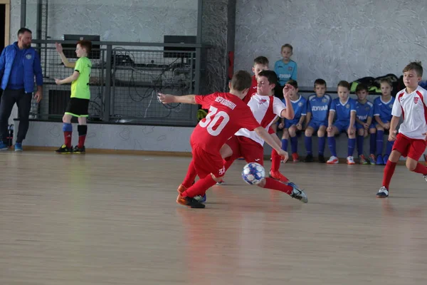 Odessa Ucrânia Dezembro 2019 Meninos Crianças Jogam Mini Futebol Sala — Fotografia de Stock