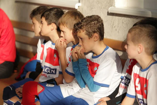 Odessa Ucrânia Dezembro 2019 Meninos Crianças Jogam Mini Futebol Sala — Fotografia de Stock