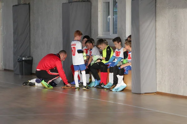 Odessa Ucrânia Dezembro 2019 Meninos Crianças Jogam Mini Futebol Sala — Fotografia de Stock