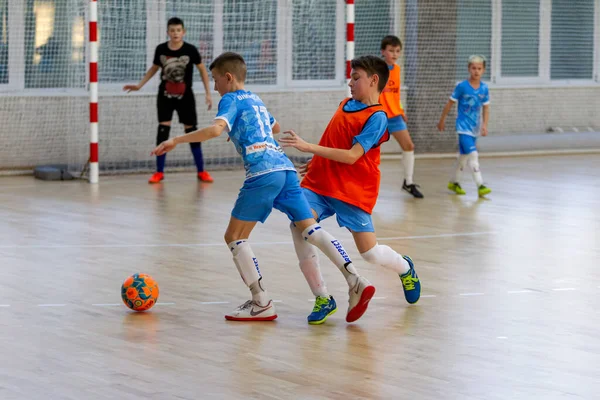 Odessa Ukraine Febr 2020 Little Boys Children Play Mini Football — Stock Photo, Image