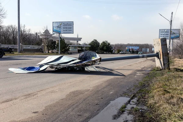 Odessa Ukraine February 2020 Billboard Street Demolished Strong Wind Stormy — ストック写真