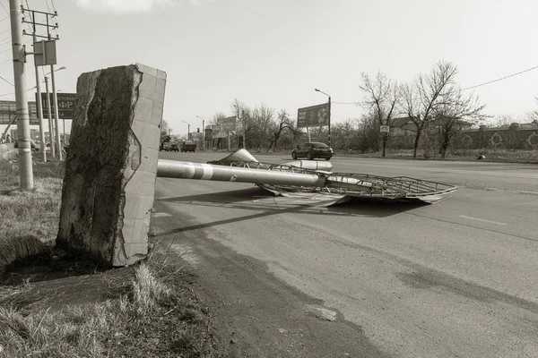 Odessa Ukraine February 2020 Billboard Street Demolished Strong Wind Stormy — Stockfoto