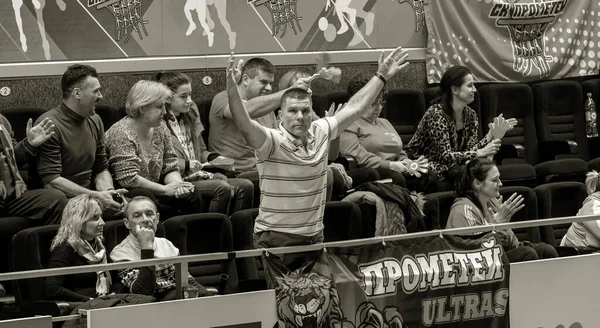 Каменский Украина Февраля 2020 Спортивные Зрители Болельщики Поддерживают Свою Команду — стоковое фото