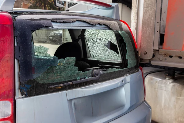 Bir Kazada Kırık Bir Araba Camı Hasarlı Otomotiv Camı Arkaplan — Stok fotoğraf