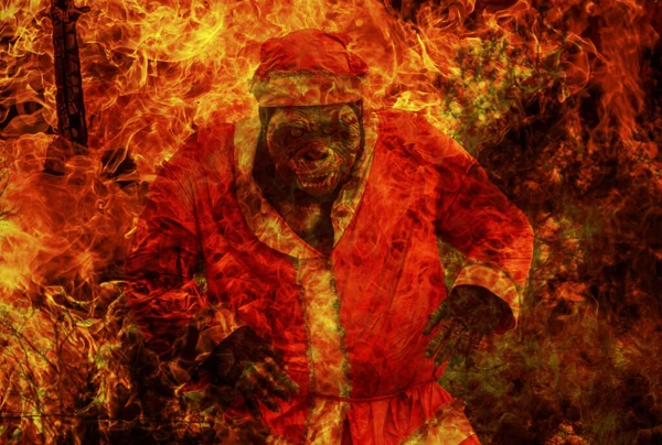 火の炎の中の巨大な猿の抽象的なイメージ 死の天使のシンボル 怖い話や恐怖の背景イラストのための概念的なブランク — ストック写真