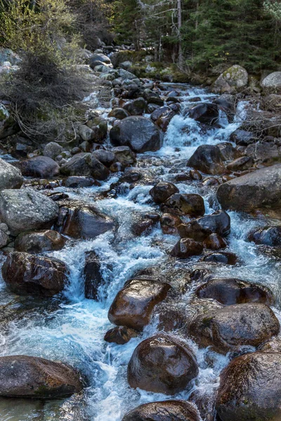 Hermoso Paisaje Montaña Contrastante Brillante Río Montaña Fluye Rápidamente Través —  Fotos de Stock