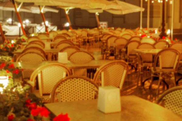 Interior Sebuah Restoran Kecil Latar Belakang Kabur Blurred Bokeh Cafe — Stok Foto
