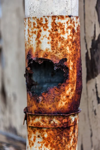 Rusty Downspout Old House Fragment Old Pipe Hole Accomplished Rust — Stock Photo, Image