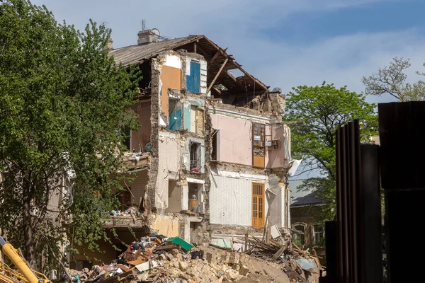 Odessa Ukraine Μαΐου 2020 Κατέρρευσε Ιστορικό Οικιστικό Κτίριο Αποτέλεσμα Λαθών — Φωτογραφία Αρχείου