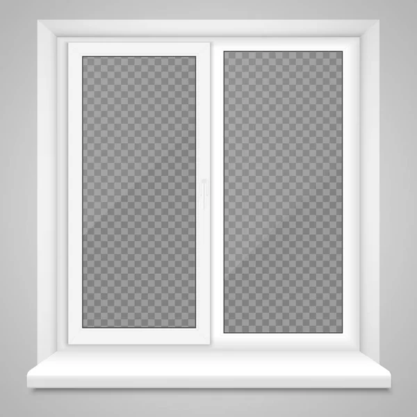 Realistische Vektor geschlossen Mitte offen Kunststofffenster mit transparentem Hintergrund — Stockvektor