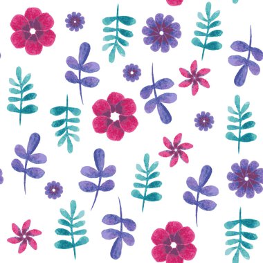 Sorunsuz çiçek arka plan. Çiçek ve yaprak suluboya desen.