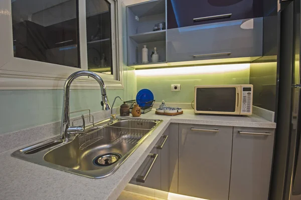 Kitchen interior design of luxury apartment metal sink — Stock Photo, Image