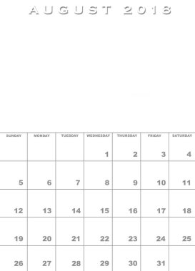 Ağustos 2018 Takvim şablonu