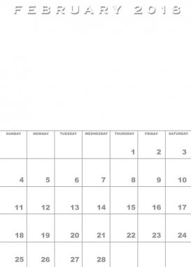 Şubat 2018 Takvim şablonu