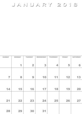 Ocak 2018 Takvim şablonu