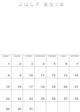 Temmuz 2018 Takvim şablonu