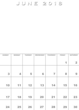 Haziran 2018 Takvim şablonu