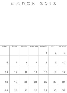 Mart 2018 Takvim şablonu