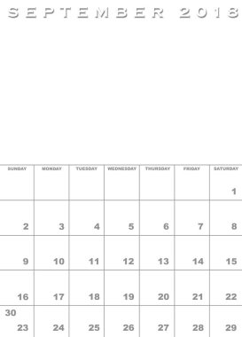 Eylül 2018 Takvim şablonu
