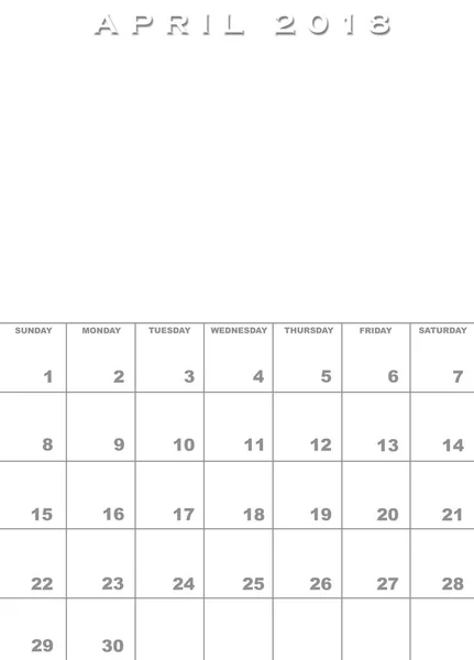 Шаблон календаря апреля 2018 года — стоковое фото