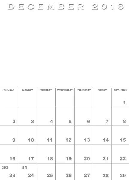 Modello di calendario dicembre 2018 — Foto Stock