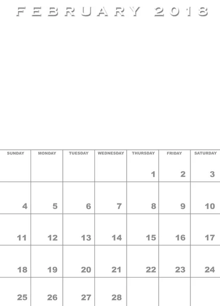 February 2018 calendar template — Stock Photo, Image