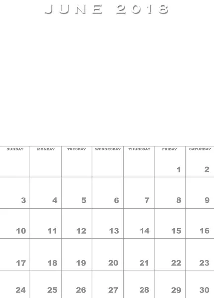 6 월 2018 달력 서식 파일 — 스톡 사진