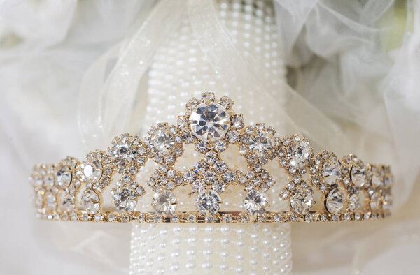 Closeup of bridal tiara jewelry