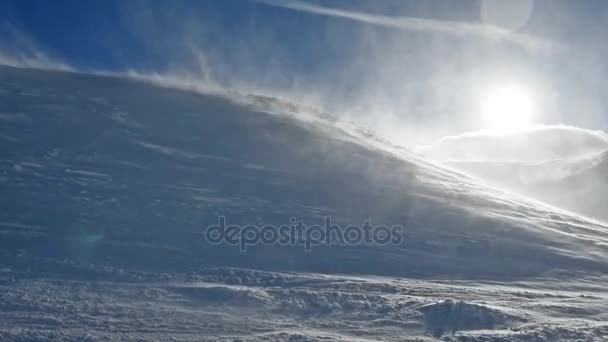 Ventisca en la montaña nevada en invierno — Vídeos de Stock